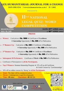 2nd National Legal Quiz-Word Competition by Lex Humanitariae [April 17-18]: Register by 15th April