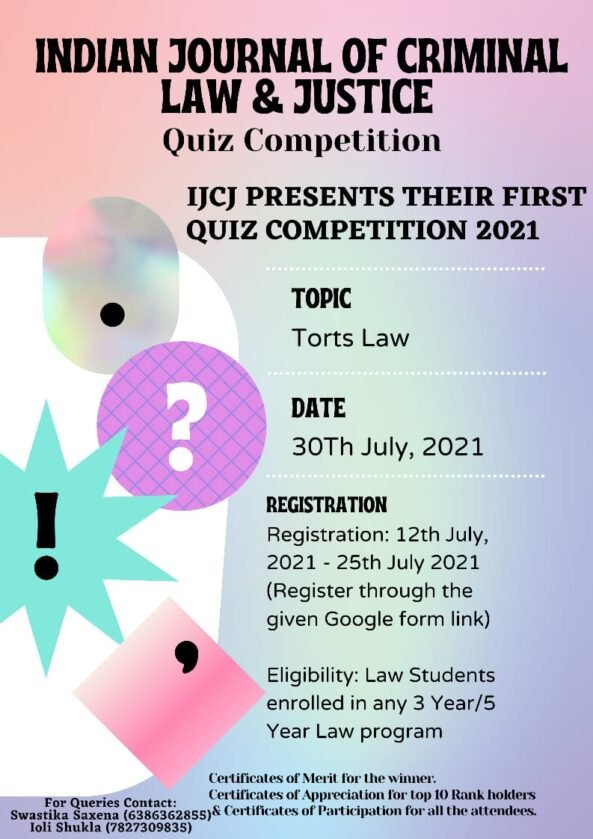 1st Online National Tort Law Quiz Competition by Indian Journal of ...