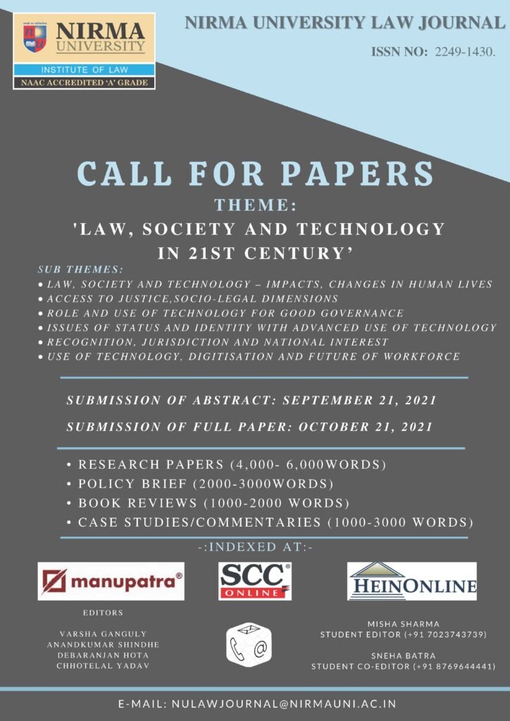 Call for Papers by NLUJ: ISSN 2249-1430 - The Law Communicants