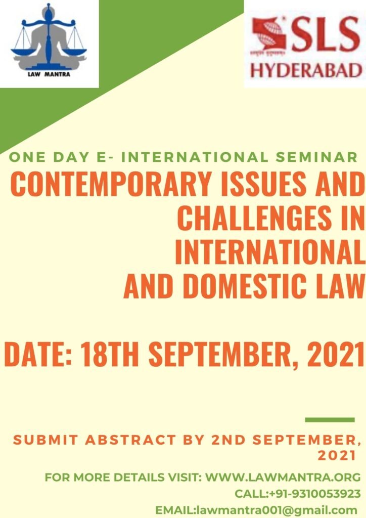 One Day E- International Seminar On Contemporary Issues And Challenges In International And Domestic Law - The Law Communicants