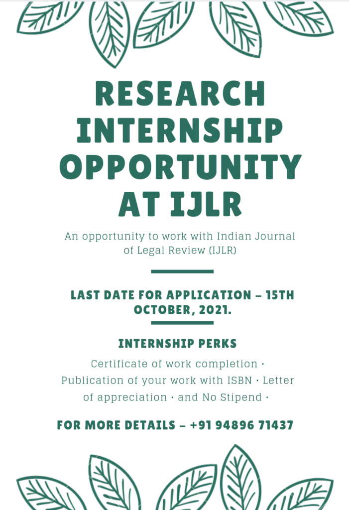 Internship Opportunity at IJLR - The Law Communicants