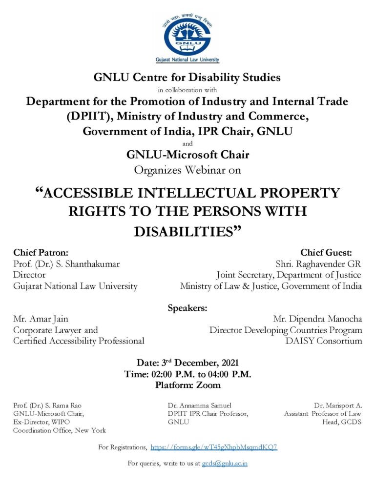 Webinar On “Accessible Intellectual Property Rights To The Persons With Disabilities” - The Law Communicants