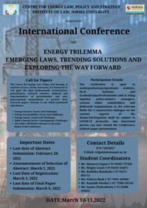 International Conference on Energy Trilemma: Emerging Laws, Trending Solutions and Exploring the Way Forward - The Law Communicants
