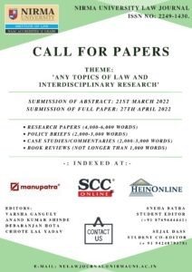 Nirma University Law Journal: Call for Papers - The Law Communicants