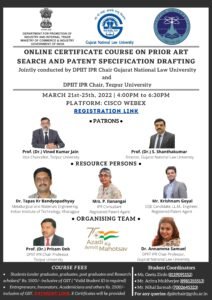 Online Certificate course on Prior Art search and Patent specification drafting - The Law Communicants