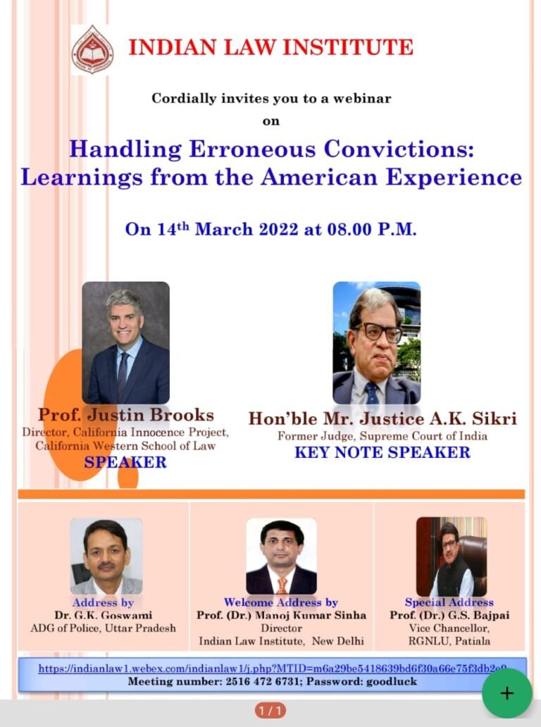 Handling Erroneous Convictions: Learnings from the American Experience by Indian Law Institute