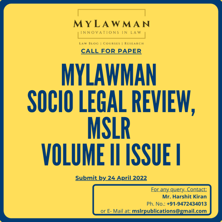 MyLawman Socio-Legal Review-Journal: Call for Papers - The Law Communicants