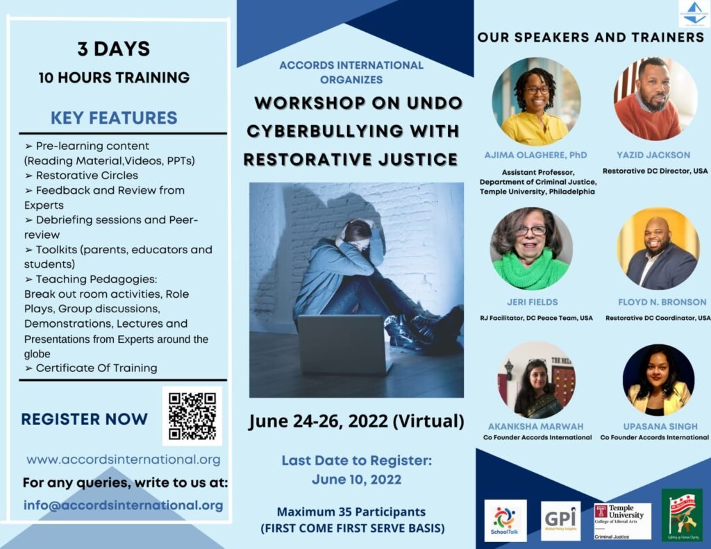 Workshop on Undo Cyberbullying with Restorative Justice from June 24-26, 2022