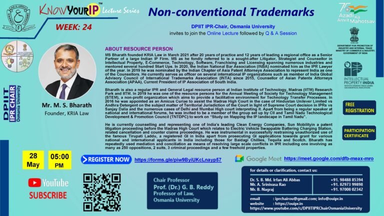 Know Your IP Week-24 Online Lecture/Webinar on the topic: Non-conventional Trademarks - The Law Communicants
