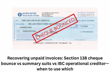 Recovering unpaid invoices Section 138 cheque bounce vs summary suits vs IBC operational creditor—when to use which